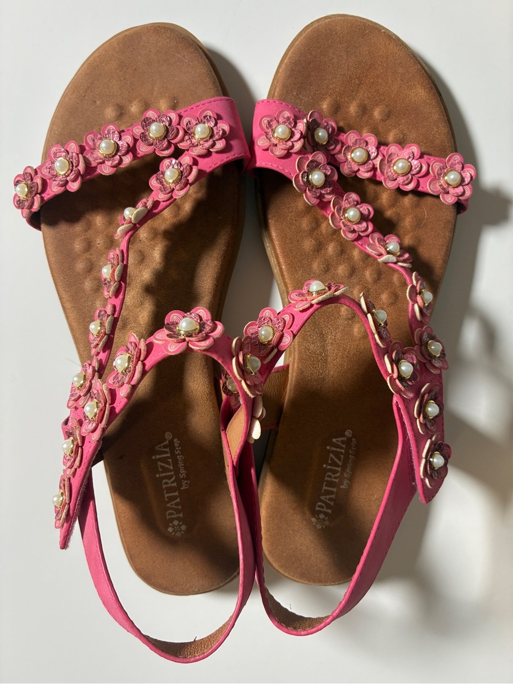 Patrizia by Spring Step Pearlja Pink Pearl Floral T-Strap Sandals Size 11